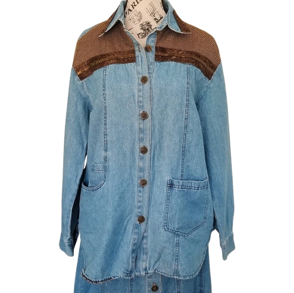 90s denim set embellished shirt & maxi button front skirt - Picture 7 of 10